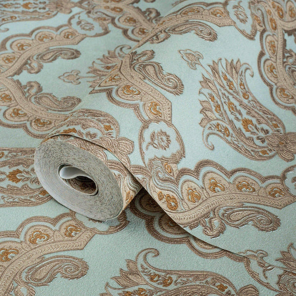 Luxury Blue Damask Textured Wallpaper, Modern Non-Woven Wall Covering, 41.7"W x 614"H, Washable Removable for Living Room Bed