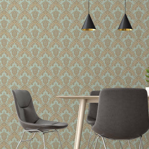Luxury Blue Damask Textured Wallpaper, Modern Non-Woven Wall Covering, 41.7"W x 614"H, Washable Removable for Living Room Bed