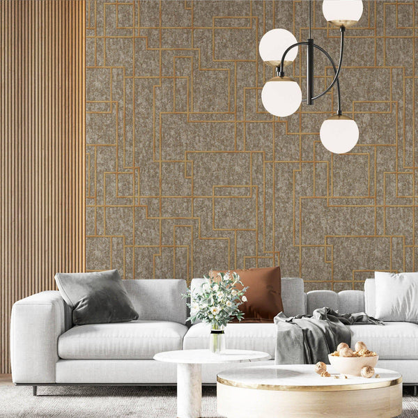Luxury Brown Abstract Geometric 3D Embossed Wallpaper, Contemporary Non-Woven Wall Covering, 41.7"W x 398"H, Washable Removab