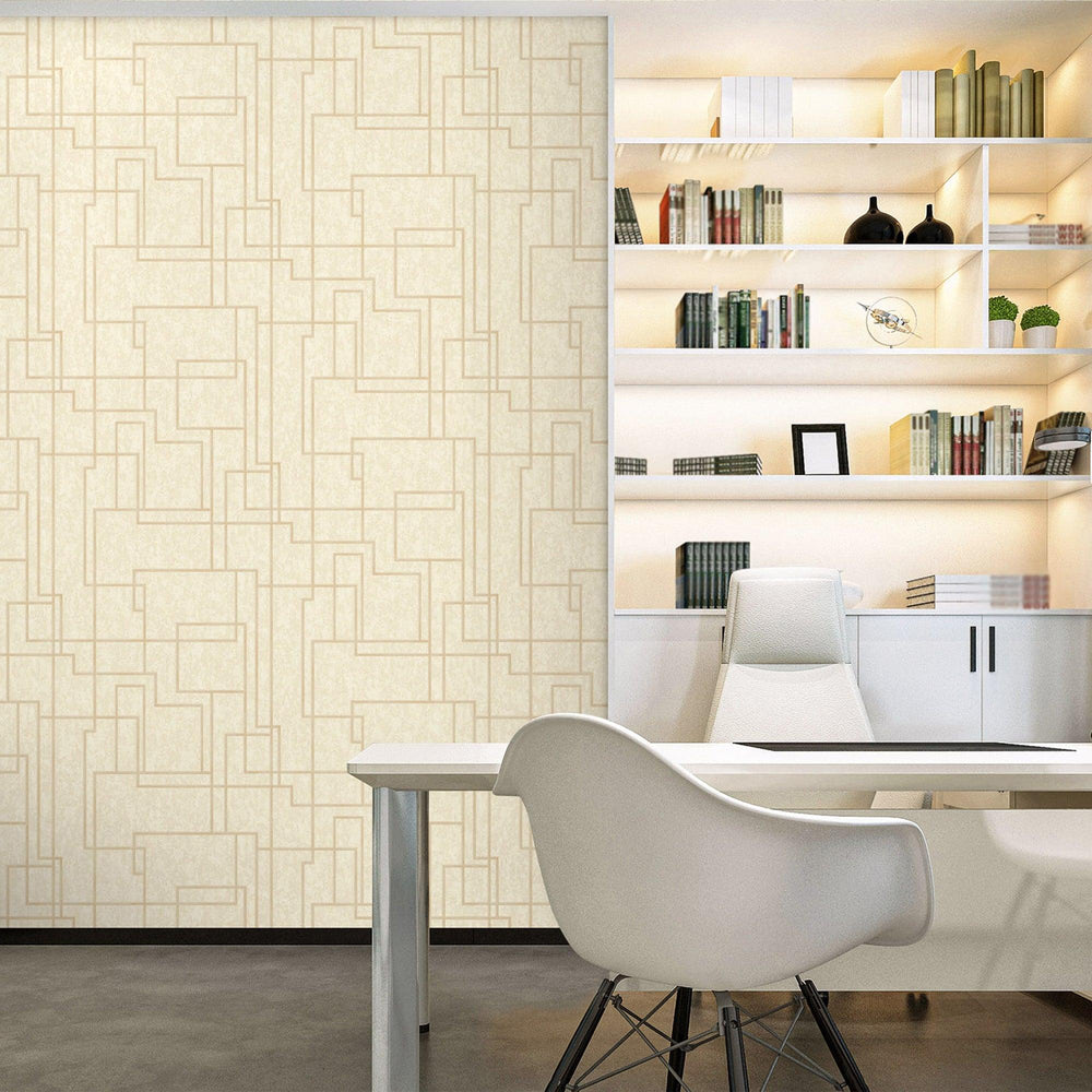 Luxury Cream Abstract Geometric 3D Embossed Wallpaper, Contemporary Non-Woven Wall Covering, 41.7"W x 398"H, Washable Removab