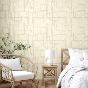 Luxury Cream Abstract Geometric 3D Embossed Wallpaper, Contemporary Non-Woven Wall Covering, 41.7"W x 398"H, Washable Removab