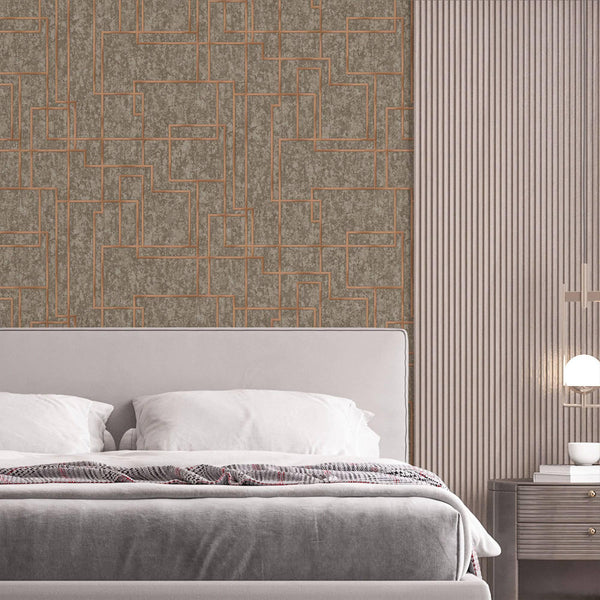 Luxury Brown Abstract Geometric 3D Embossed Wallpaper, Contemporary Non-Woven Wall Covering, 41.7"W x 398"H, Washable Removab