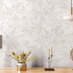 Luxury White Marble Stone Textured Wallpaper, Boho Non-Woven Wall Covering, 41.7"W x 614"H, Washable Removable for Living Roo