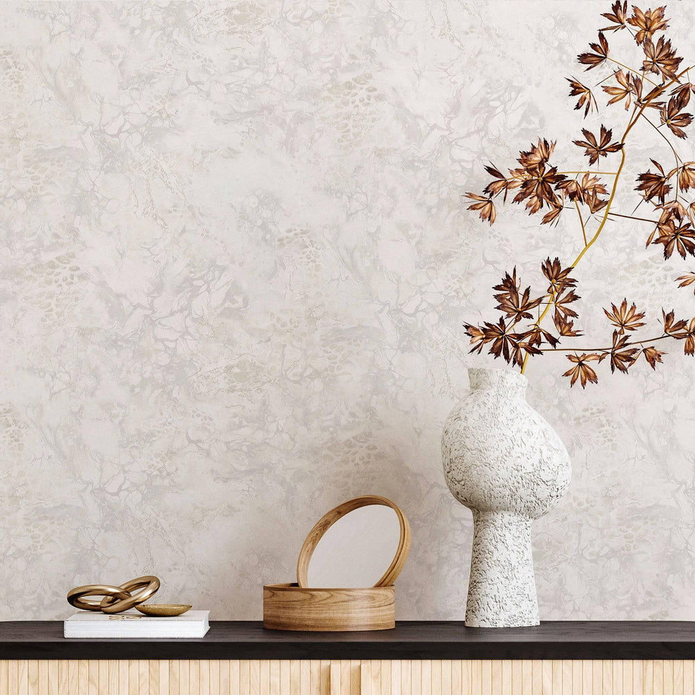 Luxury White Marble Stone Textured Wallpaper, Boho Non-Woven Wall Covering, 41.7"W x 614"H, Washable Removable for Living Roo