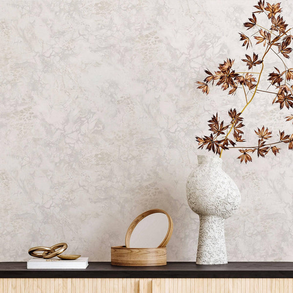 Luxury White Marble Stone Textured Wallpaper, Boho Non-Woven Wall Covering, 41.7"W x 614"H, Washable Removable for Living Roo