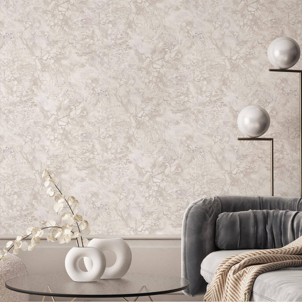 Luxury Beige Marble Stone Textured Wallpaper, Coastal Non-Woven Wall Covering, 41.7"W x 614"H, Washable Removable for Living 