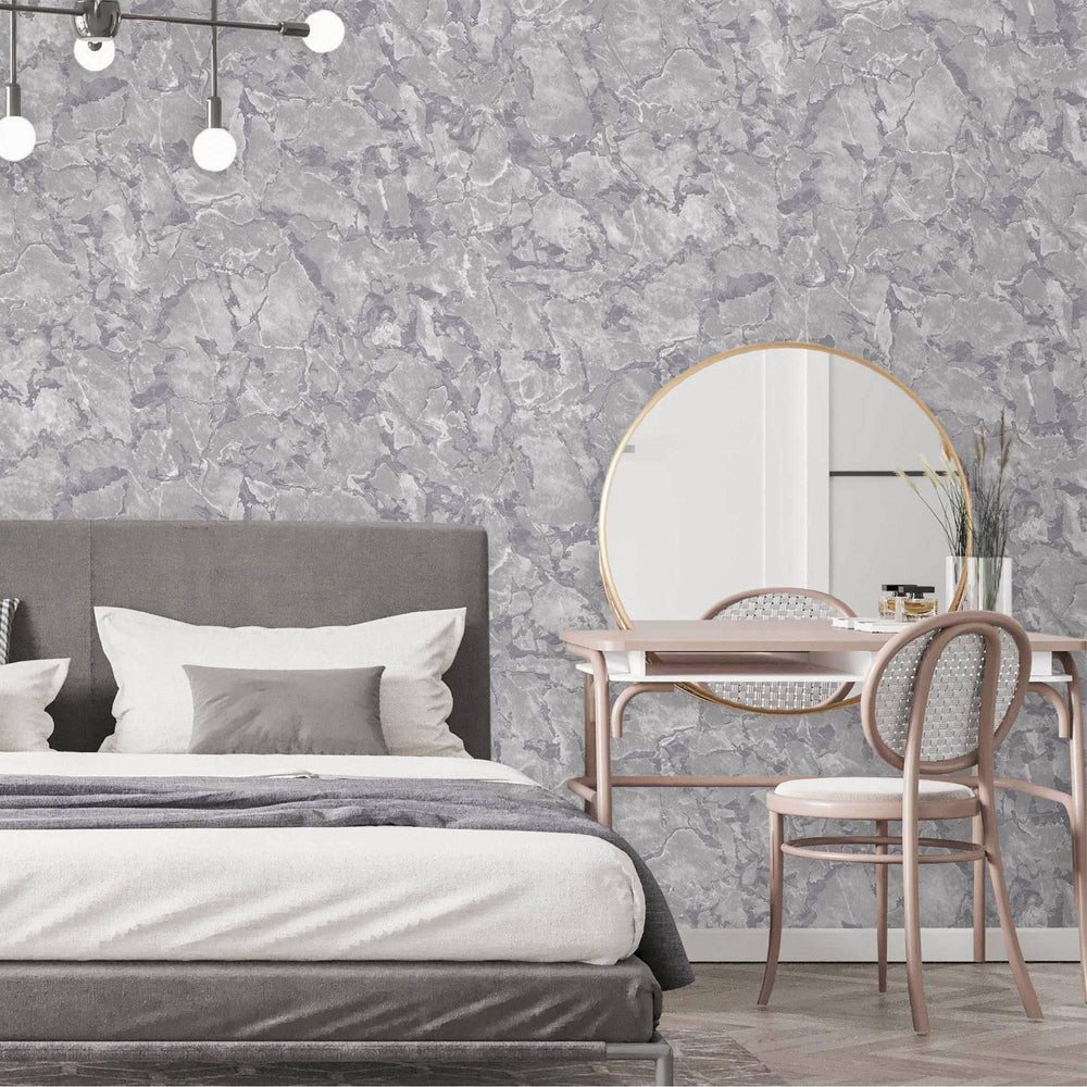Luxury Gray Marble Textured Wallpaper, Contemporary Non-Woven Wall Covering, 41.7"W x 614"H, Washable Removable for Living Ro