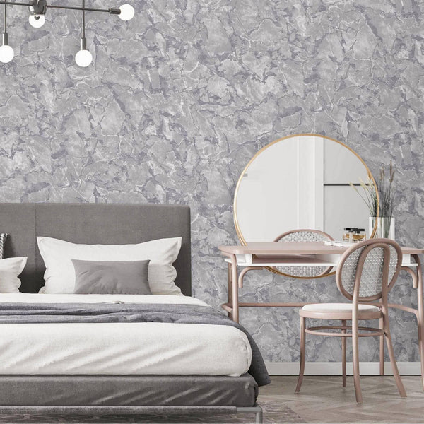 Luxury Gray Marble Textured Wallpaper, Contemporary Non-Woven Wall Covering, 41.7"W x 614"H, Washable Removable for Living Ro