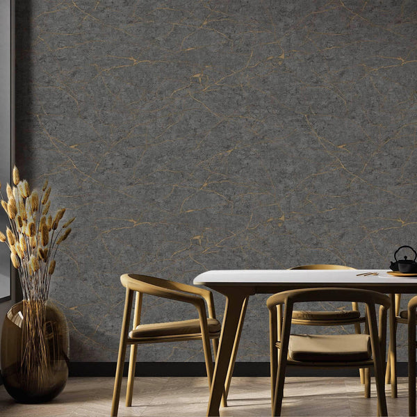 Luxury Black Abstract Marble Textured Wallpaper, Contemporary Non-Woven Wall Covering, 41.7"W x 398"H, Washable Removable for
