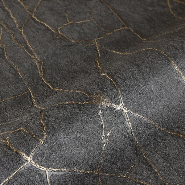 Luxury Black Abstract Marble Textured Wallpaper, Contemporary Non-Woven Wall Covering, 41.7"W x 398"H, Washable Removable for