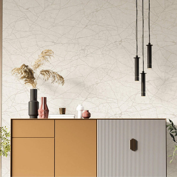 Luxury White Abstract Marble Textured Wallpaper, Industrial Non-Woven Wall Covering, 41.7"W x 398"H, Washable Removable for L