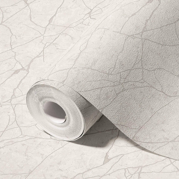 Luxury White Abstract Marble Textured Wallpaper, Industrial Non-Woven Wall Covering, 41.7"W x 398"H, Washable Removable for L