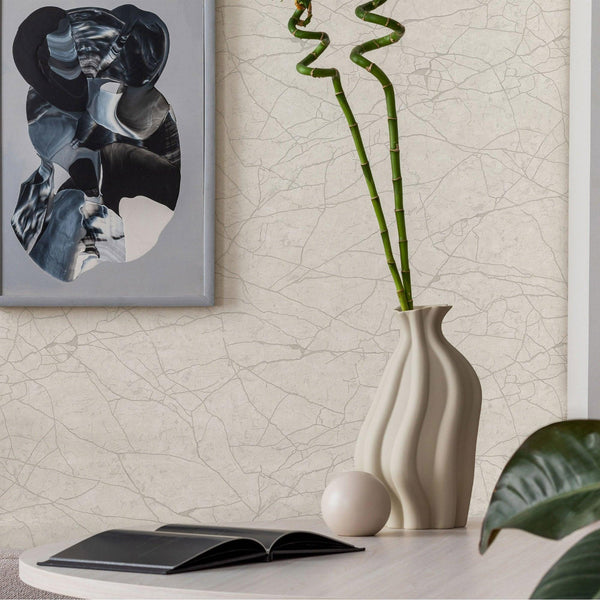Luxury White Abstract Marble Textured Wallpaper, Industrial Non-Woven Wall Covering, 41.7"W x 398"H, Washable Removable for L
