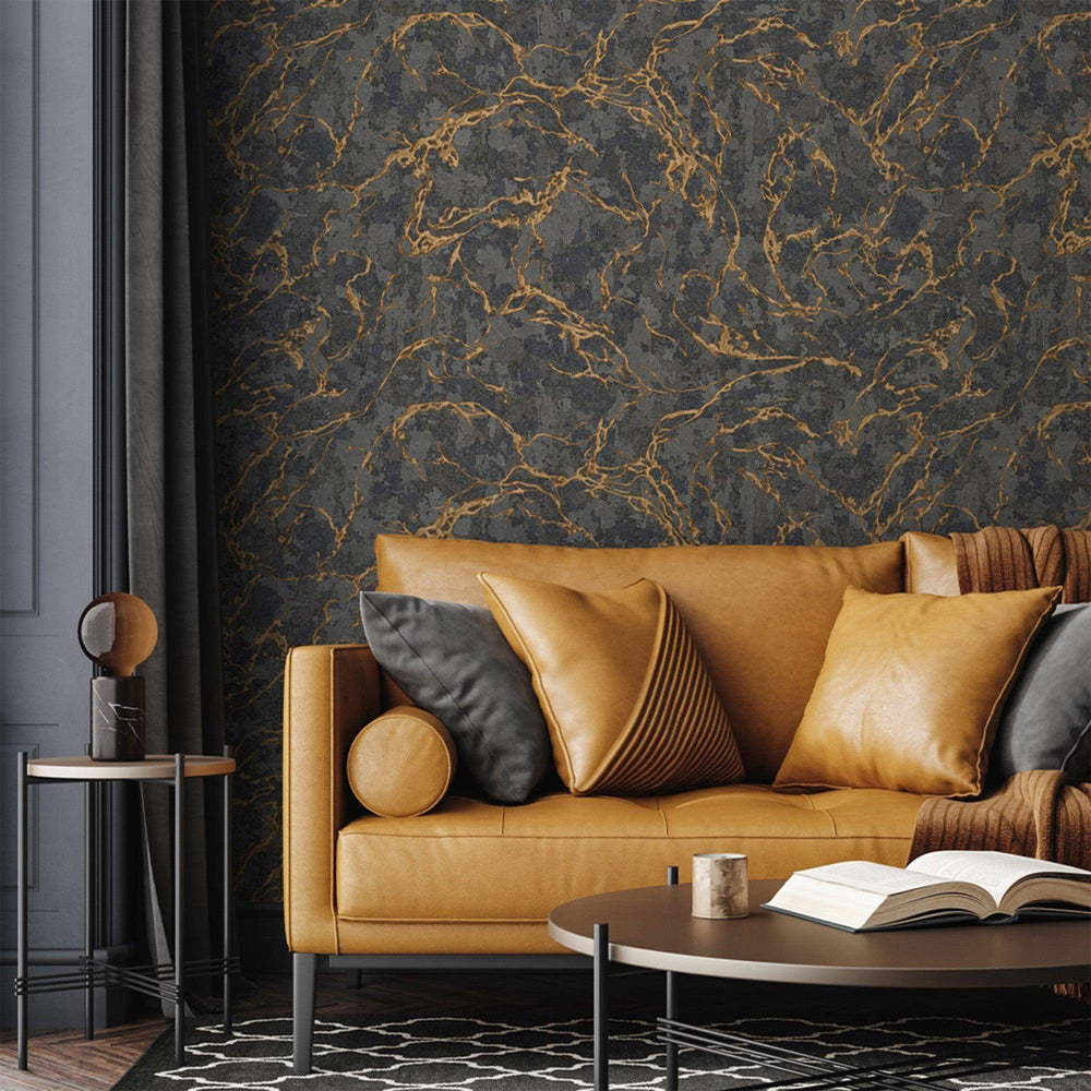 Luxury Black Abstract Marble 3D Embossed Wallpaper, Glam Non-Woven Wall Covering, 41.7"W x 614"H, Washable Removable for Livi