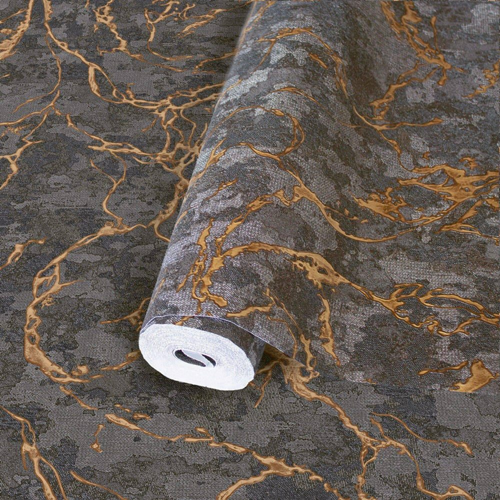 Luxury Black Abstract Marble 3D Embossed Wallpaper, Glam Non-Woven Wall Covering, 41.7"W x 614"H, Washable Removable for Livi