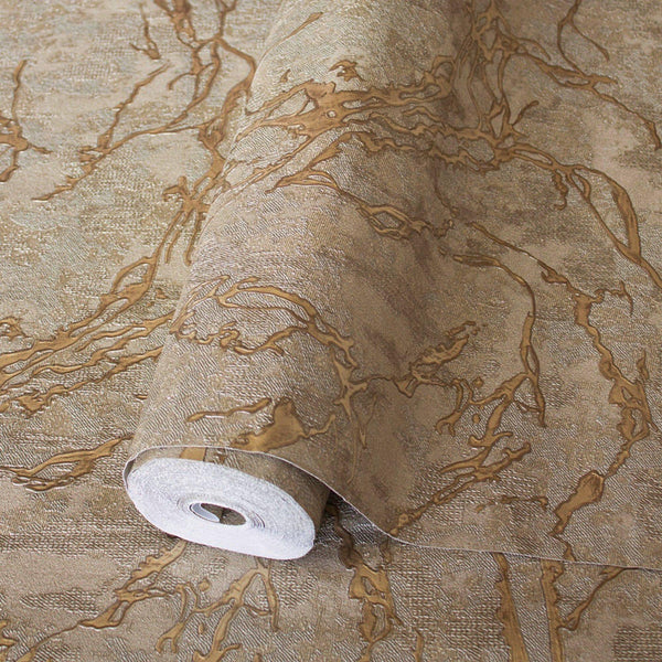 Luxury Brown Abstract Marble 3D Embossed Wallpaper, Industrial Non-Woven Wall Covering, 41.7"W x 614"H, Washable Removable fo