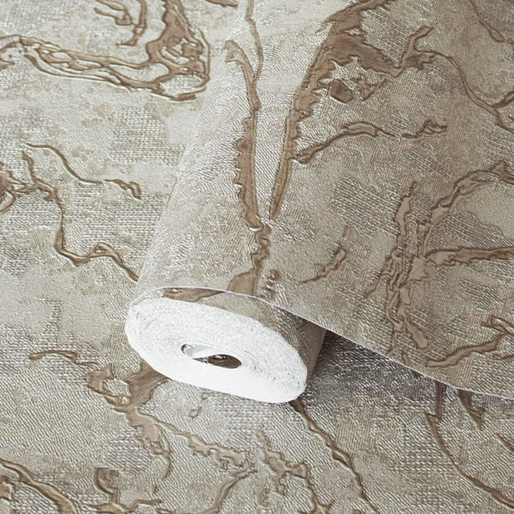 Luxury Copper Abstract Marble 3D Embossed Wallpaper, Contemporary Non-Woven Wall Covering, 41.7"W x 614"H, Washable Removable