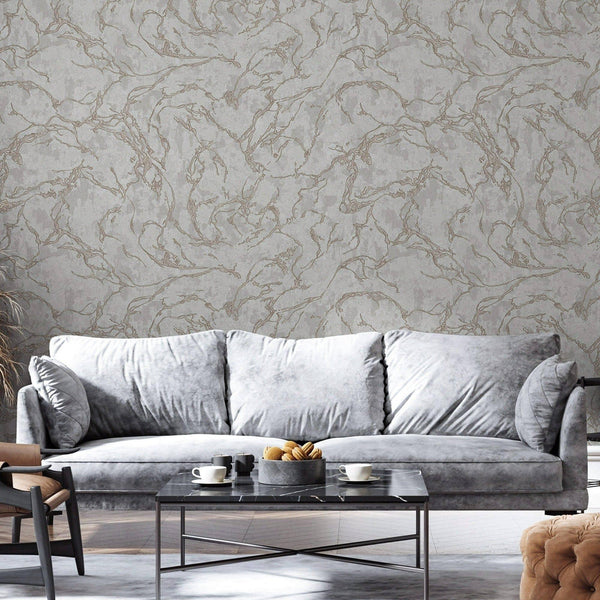 Luxury Copper Abstract Marble 3D Embossed Wallpaper, Contemporary Non-Woven Wall Covering, 41.7"W x 614"H, Washable Removable