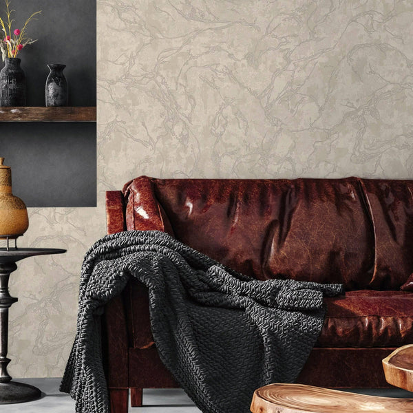 Luxury Beige Abstract Marble 3D Embossed Wallpaper, Farmhouse Non-Woven Wall Covering, 41.7"W x 614"H, Washable Removable for