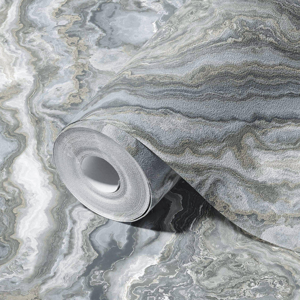 Luxury Gray Marble Textured Wallpaper, Coastal Non-Woven Wall Covering, 41.7"W x 614"H, Washable Removable for Living Room Be