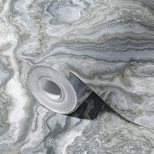 Luxury Gray Marble Textured Wallpaper, Coastal Non-Woven Wall Covering, 41.7"W x 614"H, Washable Removable for Living Room Be