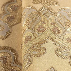Luxury Gold Damask Textured Wallpaper, Modern Non-Woven Wall Covering, 41.7"W x 614"H, Washable Removable for Living Room Bed