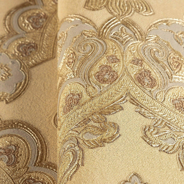 Luxury Gold Damask Textured Wallpaper, Modern Non-Woven Wall Covering, 41.7"W x 614"H, Washable Removable for Living Room Bed