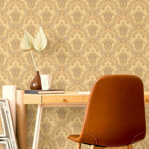 Luxury Gold Damask Textured Wallpaper, Modern Non-Woven Wall Covering, 41.7"W x 614"H, Washable Removable for Living Room Bed