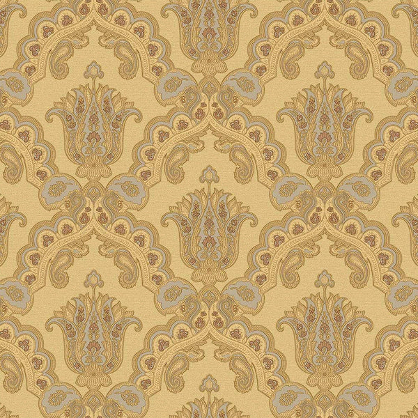Luxury Gold Damask Textured Wallpaper, Modern Non-Woven Wall Covering, 41.7"W x 614"H, Washable Removable for Living Room Bed
