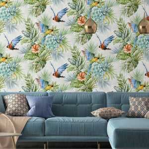 Luxury Blue Bird Birds 3D Embossed Wallpaper, Coastal Non-Woven Wall Covering, 41.7"W x 614"H, Washable Removable for Living 