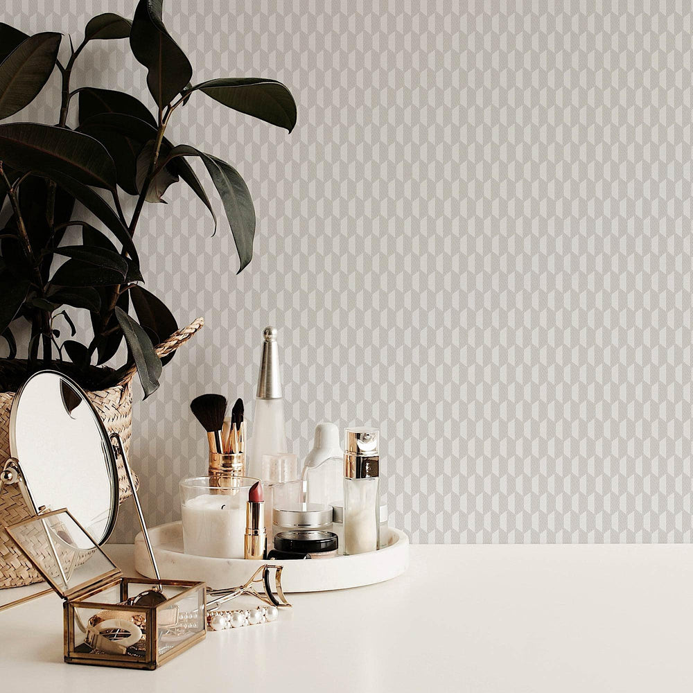 Luxury Gray Geometric Textured Wallpaper, Contemporary Non-Woven Wall Covering, 41.7"W x 614"H, Washable Removable for Living