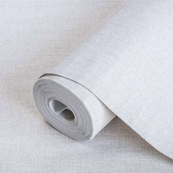 Luxury White Fabric Textured Wallpaper, Boho Non-Woven Wall Covering, 41.7"W x 614"H, Washable Removable for Living Room Bedr