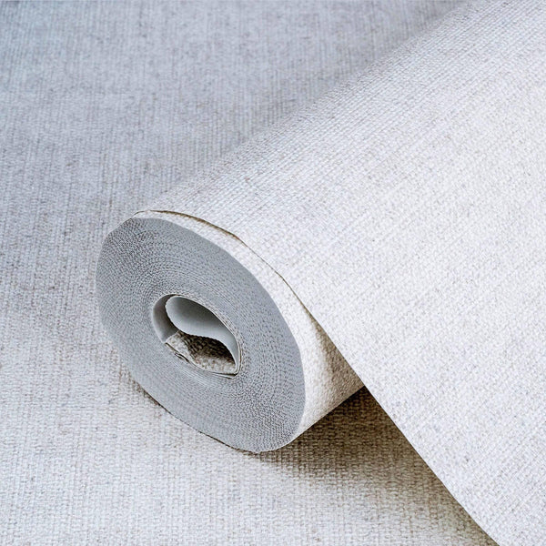 Luxury White Fabric Textured Wallpaper, Farmhouse Non-Woven Wall Covering, 41.7"W x 398"H, Washable Removable for Living Room