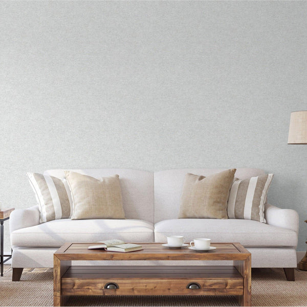 Luxury White Fabric Textured Wallpaper, Farmhouse Non-Woven Wall Covering, 41.7"W x 398"H, Washable Removable for Living Room