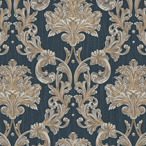 Luxury Blue Damask Floral 3D Embossed Wallpaper, Traditional Non-Woven Wall Covering, 41.7"W x 398"H, Washable Removable for 