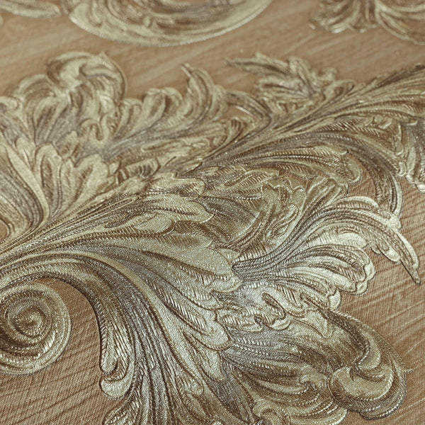 Luxury Brown Damask Floral 3D Embossed Wallpaper, Mediterranean Non-Woven Wall Covering, 41.7"W x 398"H, Washable Removable f
