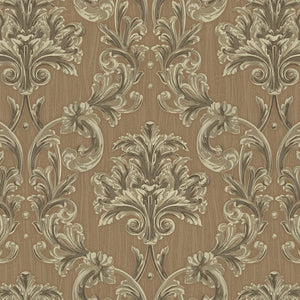 Luxury Brown Damask Floral 3D Embossed Wallpaper, Mediterranean Non-Woven Wall Covering, 41.7"W x 398"H, Washable Removable f