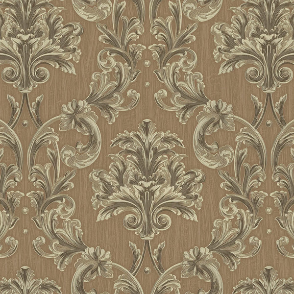 Luxury Brown Damask Floral 3D Embossed Wallpaper, Mediterranean Non-Woven Wall Covering, 41.7"W x 398"H, Washable Removable f