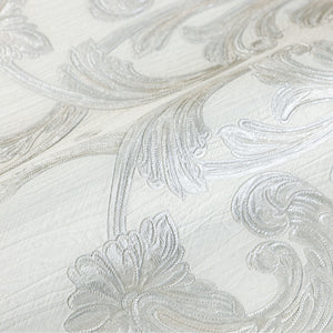 Luxury Silver Damask Floral 3D Embossed Wallpaper, Mediterranean Non-Woven Wall Covering, 41.7"W x 398"H, Washable Removable 