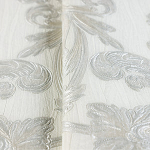 Luxury Silver Damask Floral 3D Embossed Wallpaper, Mediterranean Non-Woven Wall Covering, 41.7"W x 398"H, Washable Removable 
