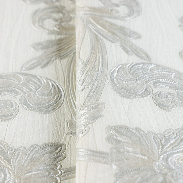 Luxury Silver Damask Floral 3D Embossed Wallpaper, Mediterranean Non-Woven Wall Covering, 41.7"W x 398"H, Washable Removable 
