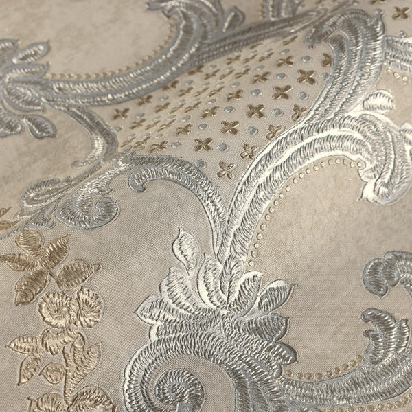 Luxury Gold Damask Textured 3D Embossed Wallpaper, Glam Non-Woven Wall Covering, 41.7"W x 398"H, Washable Removable for Livin