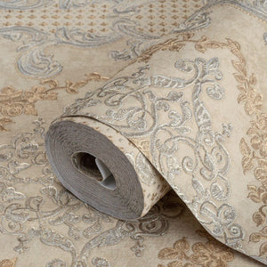 Luxury Gold Damask Textured 3D Embossed Wallpaper, Glam Non-Woven Wall Covering, 41.7"W x 398"H, Washable Removable for Livin