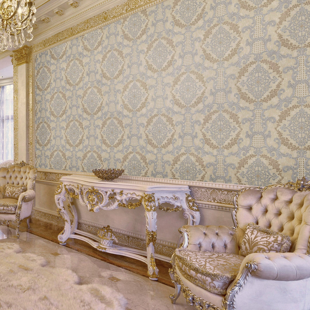 Luxury Gold Damask Textured 3D Embossed Wallpaper, Glam Non-Woven Wall Covering, 41.7"W x 398"H, Washable Removable for Livin