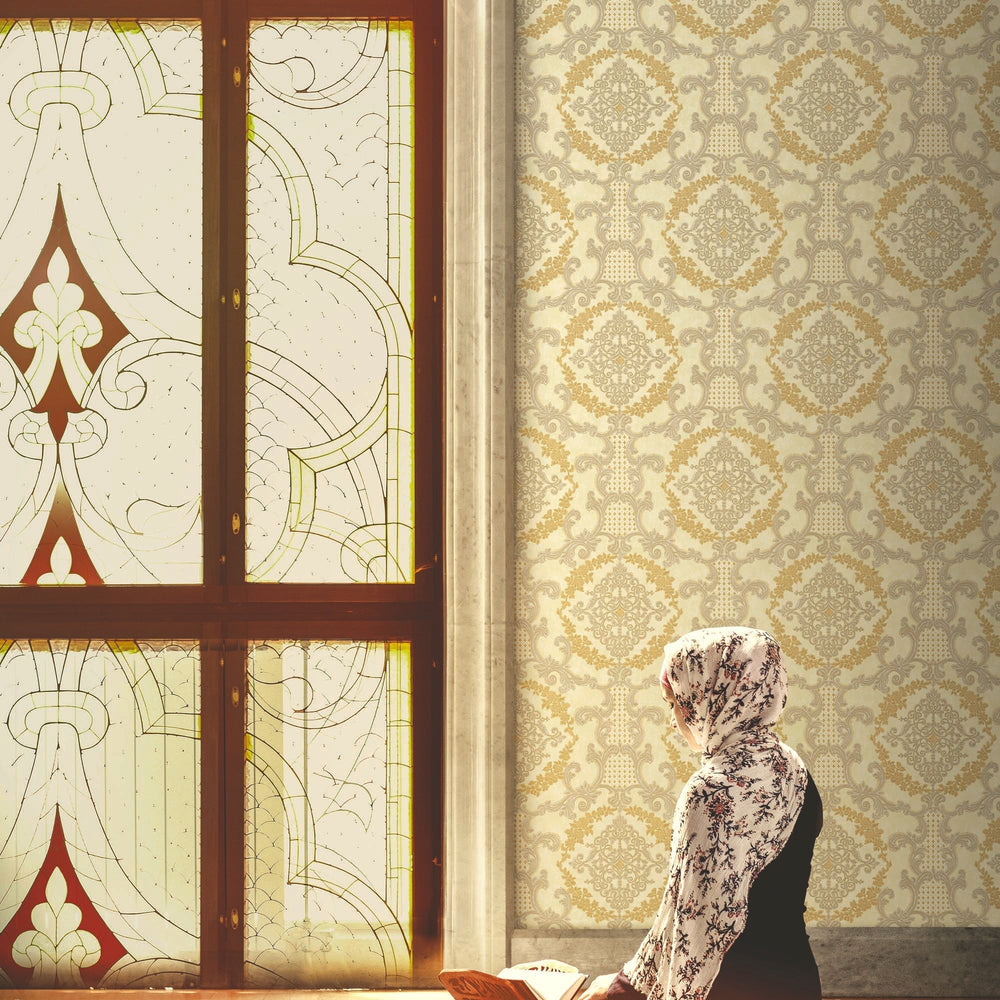 Luxury Gold Damask Textured 3D Embossed Wallpaper, Glam Non-Woven Wall Covering, 41.7"W x 398"H, Washable Removable for Livin
