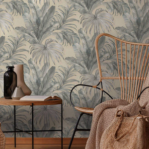 Luxury Blue Leaves Textured Wallpaper, Boho Non-Woven Wall Covering, 41.7"W x 398"H, Washable Removable for Living Room Bedro