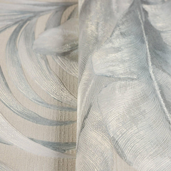 Luxury Blue Leaves Textured Wallpaper, Boho Non-Woven Wall Covering, 41.7"W x 398"H, Washable Removable for Living Room Bedro