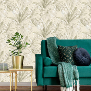Luxury Ivory Leaves Textured Wallpaper, Scandinavian Non-Woven Wall Covering, 41.7"W x 398"H, Washable Removable for Living R