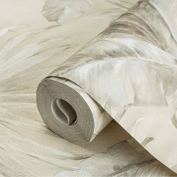 Luxury Ivory Leaves Textured Wallpaper, Scandinavian Non-Woven Wall Covering, 41.7"W x 398"H, Washable Removable for Living R