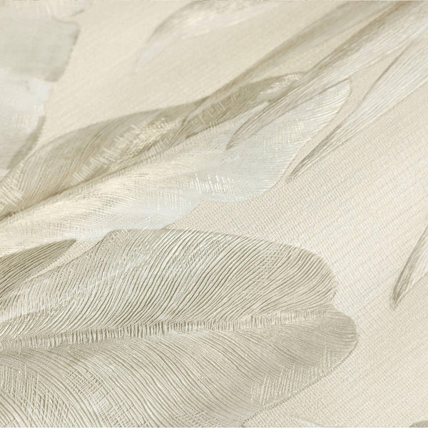 Luxury Ivory Leaves Textured Wallpaper, Scandinavian Non-Woven Wall Covering, 41.7"W x 398"H, Washable Removable for Living R